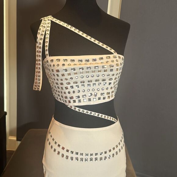 Women’s White Sparkly BodyCon 2 Piece Party Club Outfit Size M NEW *READ - Picture 2 of 10